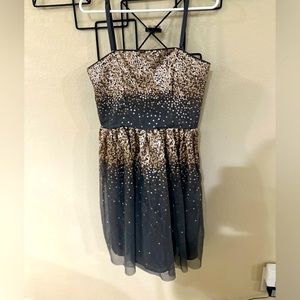 Eliza J grey and gold sequin dress.